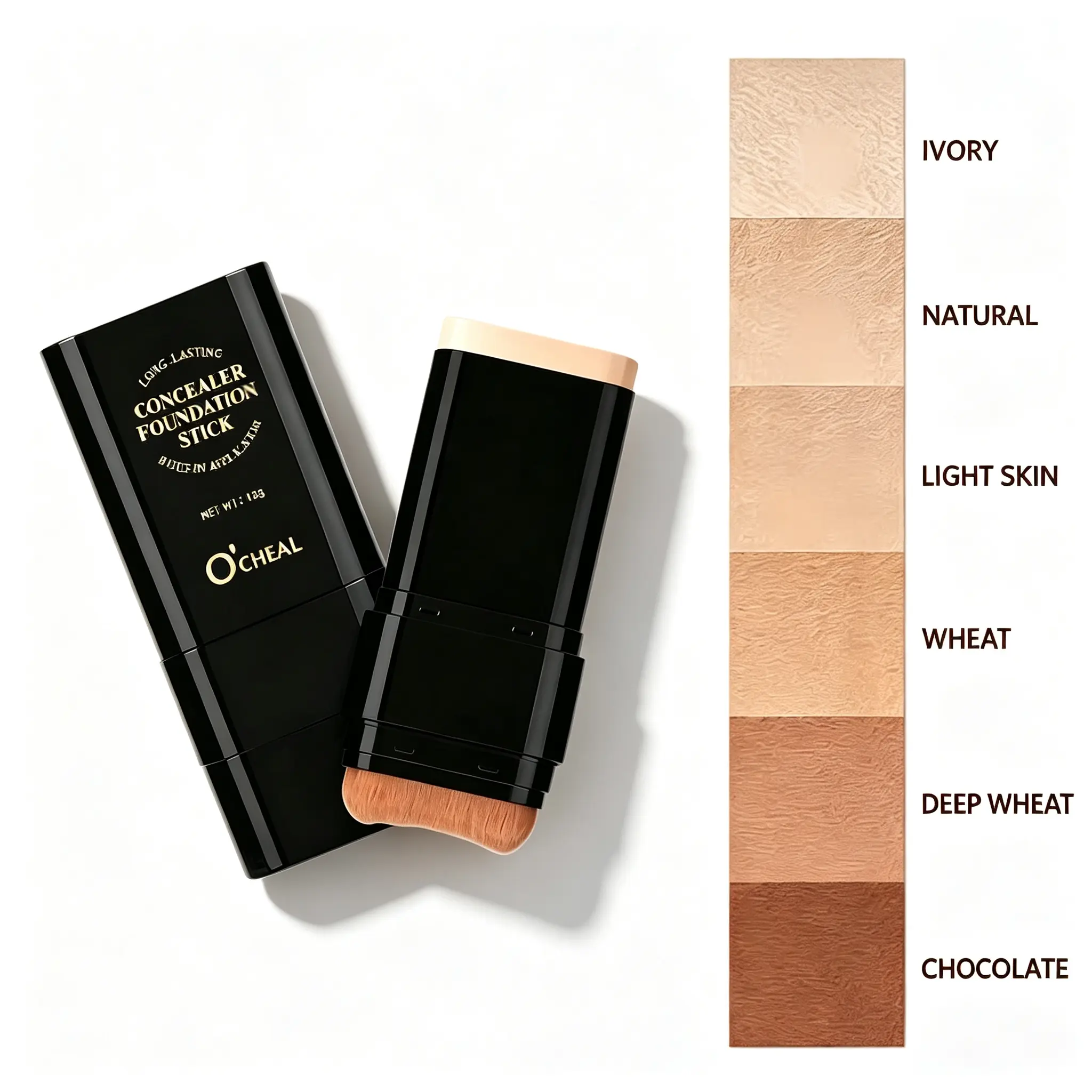 O’CHEAL Dual-End Concealer Foundation Stick with Built-In Blending Brush, Long-Lasting Waterproof Full Coverage Cream Foundation, 6 Universal Skin Shades for Ivory to Deep Chocolate makeup finish 2-in-1 cosmetic moisturizer tiktokshopspringglowup sweat