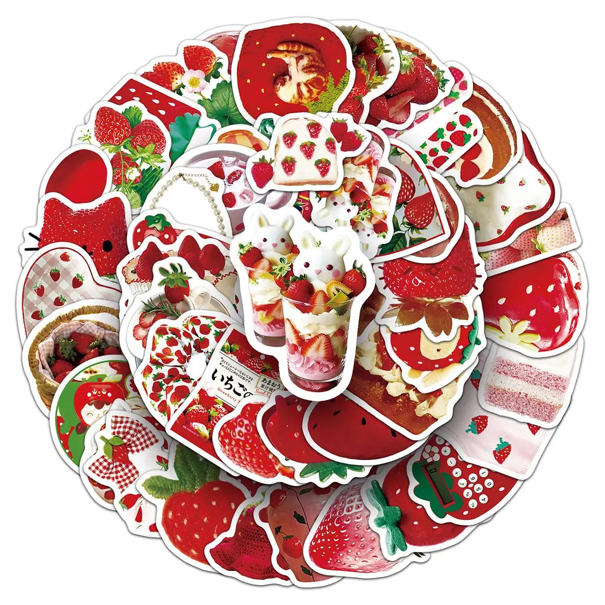 Strawberry Themed Sticker, 100pcs Cute Cartoon Sticker, DIY Decorative Sticker, Diy Art Stickers for Scrapbooking, Journaling, Gift Wrapping