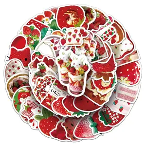 Strawberry Themed Sticker, 100pcs Cute Cartoon Sticker, DIY Decorative Sticker for Scrapbooking, Journaling, Gift Wrapping