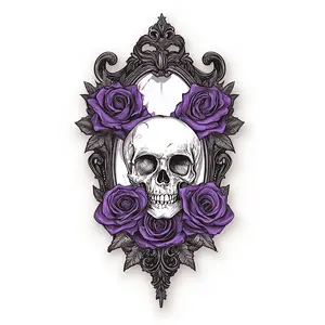 Gothic Violet Rose and Skull Vinyl Stickers - High Transparency, Scratch Resistant, Suitable for Motorcycles, Car Bumpers, Body Art - Old Style Anime Stickers, Matte Surface, Irregular Shape, Car Decals, Automotive Decals