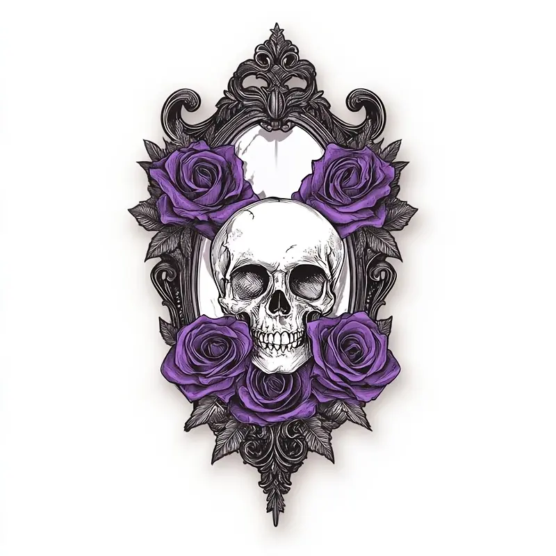 Gothic Violet Rose and Skull Vinyl Stickers - High Transparency, Scratch Resistant, Suitable for Motorcycles, Car Bumpers, Body Art - Old Style Anime Stickers, Matte Surface, Irregular Shape, Car Decals, Automotive Decals