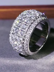 Luxury Circle Artificial Zircon Ring, Artificial Gemstone Ring, Elegant Glittering Ring, Fashion Accessories for Women & Men, Trendy All-match & Exquisite Jewelry for Birthday Gift