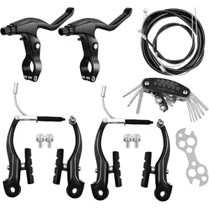 Bike Brakes Set, Complete Brake kit for Most Bicycles Mountain Bike, Front and Rear Bike MTB Hybrid Brake, Callipers Cables Lever Kit, Multi-Tool Wrenches - Black