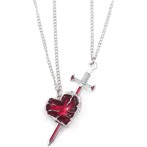 Gothic Love Heart Sword Pendant Necklace - Matching Couple Necklace - Valentine's Day Romantic Lovers Jewelry Gift