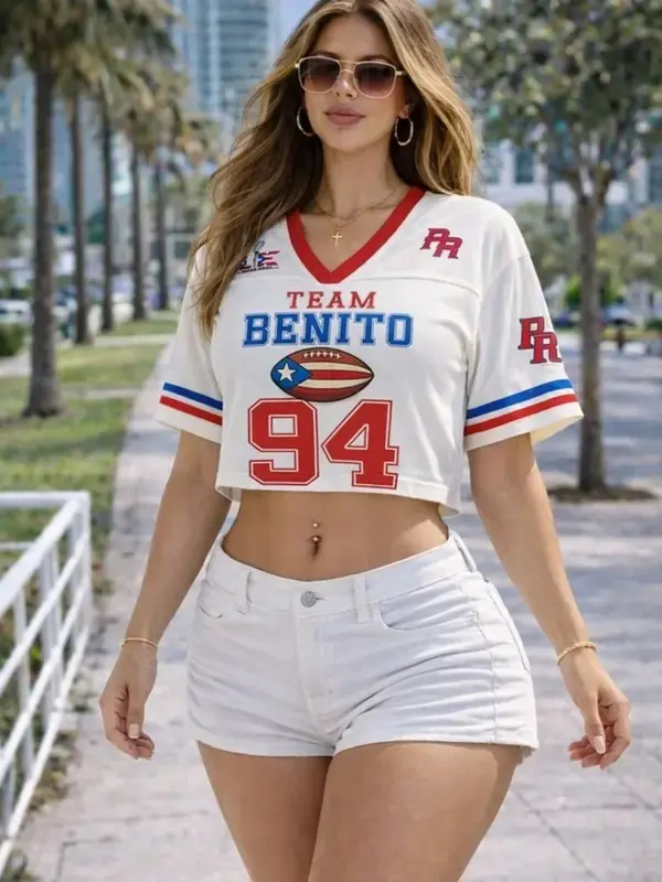 Ben Apparel Benito-Inspired SUPA POWL Football Cropped Jersey – Trendy Mesh Crop Top, Game Day Fan Outfit for Women
