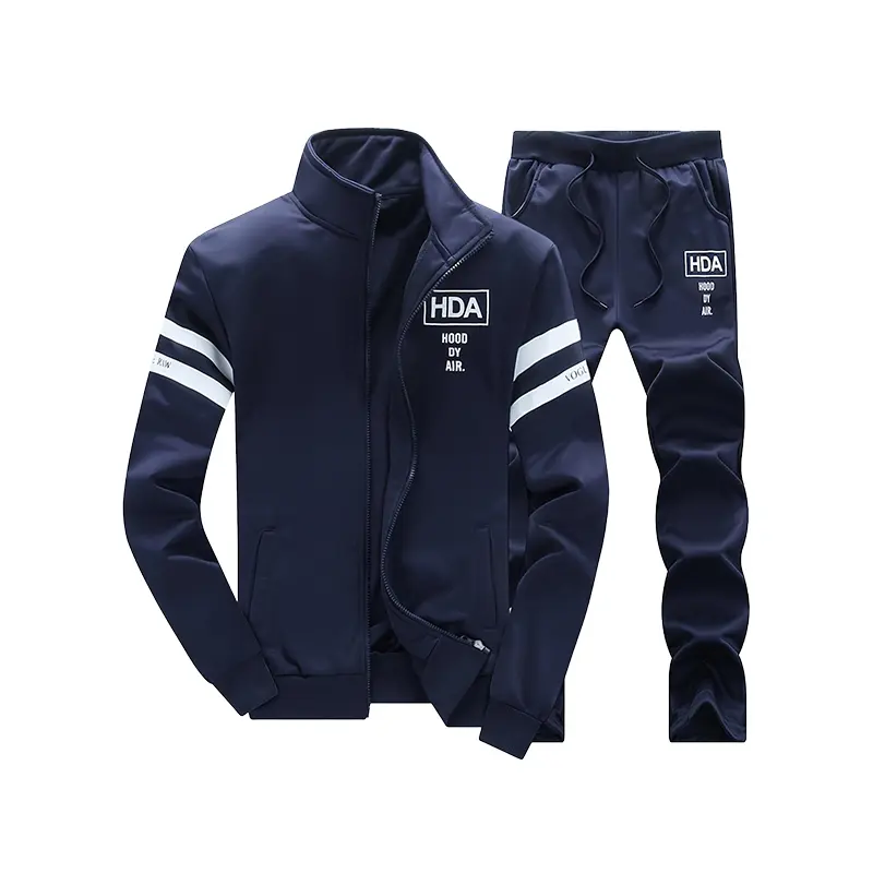 Men's 2-Piece Athleisure Tracksuit Set - Spring-Autumn Fashion Printed Full-Zip Jacket with Pockets, Casual Jogger Pants for Sports, Casual Wear, Men's 2 Piece Sets