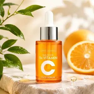 5x Vitamin C Face Serum, 5-in-1 Active Vitamin C+, skincare for brightening, moisturizing, pore care — hydrating & nourishing facial essence, gift for women (30 ml), dropper — Christmas gift