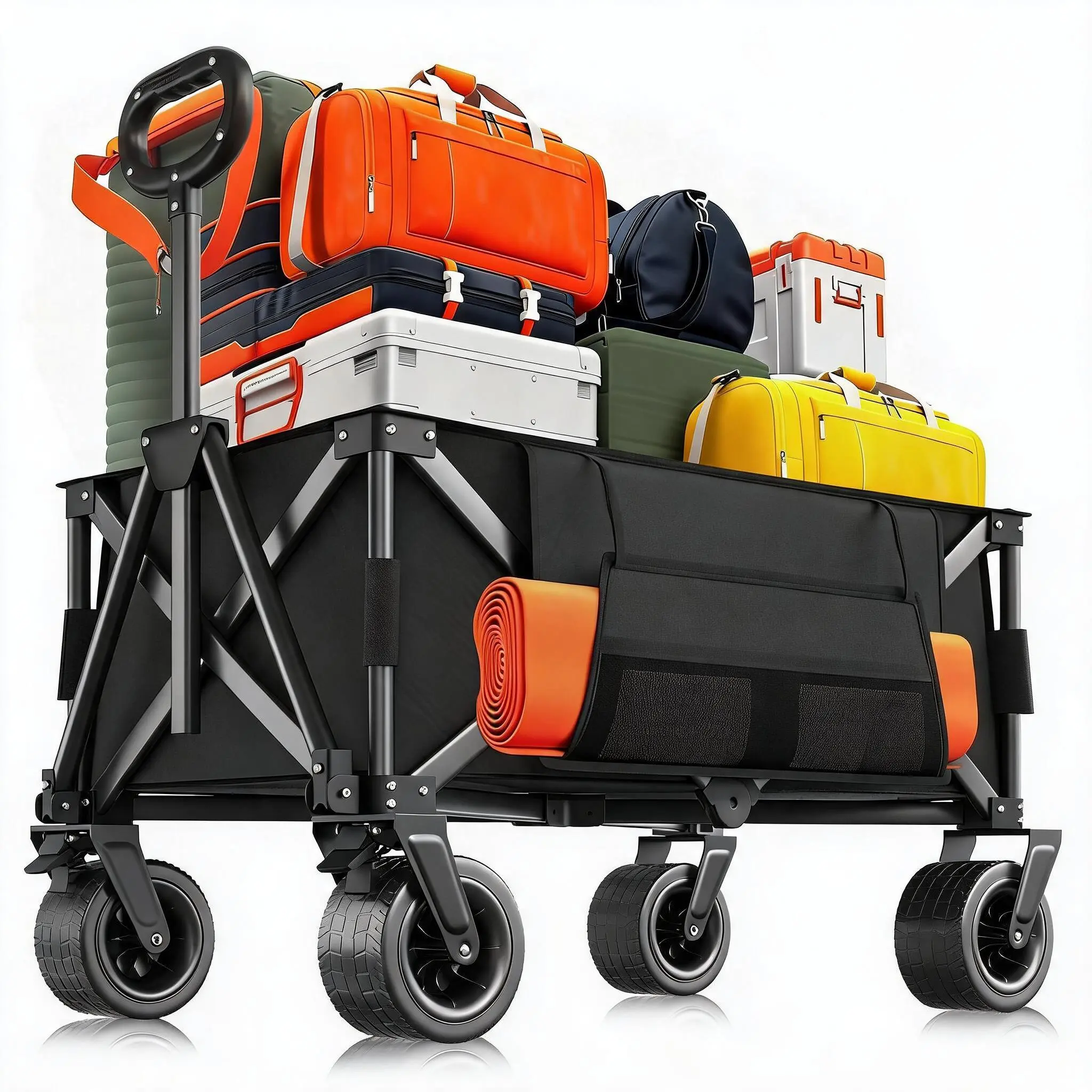 Heavy Duty Foldable Outdoor Utility Wagon Cart - Portable Convenience Cart, 600D Oxford Fabric, 8-Inch All-Terrain Wheels, Durable Frame, Collapsible Garden Trolley for Beach, Camping, Easy Storage & Transport, Wagon Cart Foldable