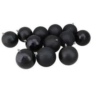 Northlight 12-ct Black Shatterproof 4-Finish Ball Ornaments 4"