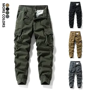 Men’s tactical cargo pants with multiple pockets, solid color, cotton–spandex blend; long pants suitable for hiking, mountaineering, camping, outdoor sports, and casual wear for activities such as rock climbing and hunting.Summervibes