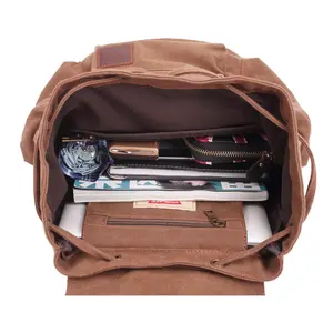 Vintage Casual Canvas and Leather Rucksack Retro Backpack for School Work Travel Hiking,