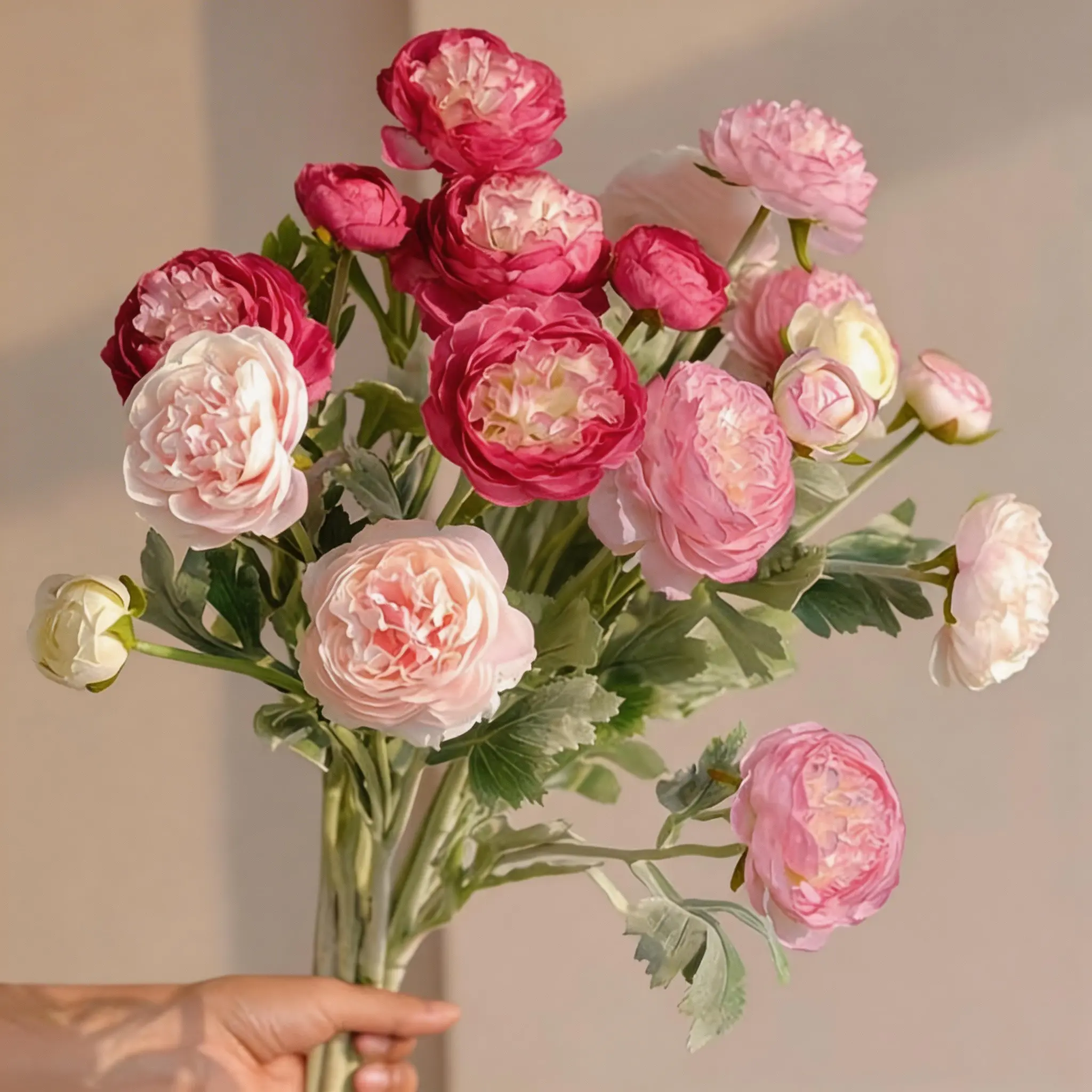 6pcs 18Heads Multi-Pink Fake Peonies Artificial Ranunculus Flowers  Pink Flowers Combo Hot Pink Silk Flowers 20" Artificial Flowers Bulk for Faux Floral Arrangements Floral Decoration Home Table Decor Decorative Faux Flowers Artificial Flower Set