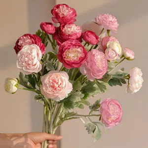 6pcs 18Heads Multi-Pink Fake Peonies Artificial Ranunculus Flowers  Pink Flowers Combo Hot Pink Silk Flowers 20" Artificial Flowers Bulk for Faux Floral Arrangements Home Table Decor Decorative Faux Flowers Artificial Flower Set