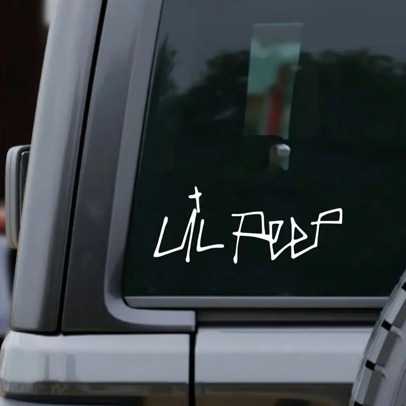 1PC Street Cool Rapper Lil Peep Sticker, Functional Style White Handwritten Font Body Decal, Sticker For Cars, Suitable for Sedans, Off-road Motorcycles, Bicycle Frames, Computer Cases, Personalized Reflective Sticker