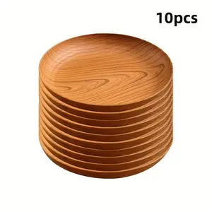 10Pcs Reusable Wood Plastic Plates Set - Camping & Outdoor Picnic Tableware for Dinner, Snack, Dessert - Ideal Gift for Camping Enthusiasts, Home & Outdoor Use