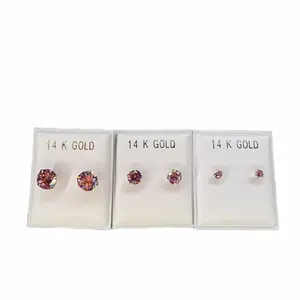 14K Gold Pink CZ Stud Earrings 3mm 5mm & 7mm for Women's Fashion Jewelry