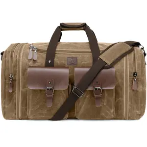 Canvas Travel Duffle Bag for Men 50L Expandable Overnight Weekender Carry-On Bag Essentials Convertible Large Capacity Portable Crossbody   Shoulder Handbags Suitcases Mega Spacious Lightweight Adjustable Straps  Durable Quality Personalized Ideal Gift Tr