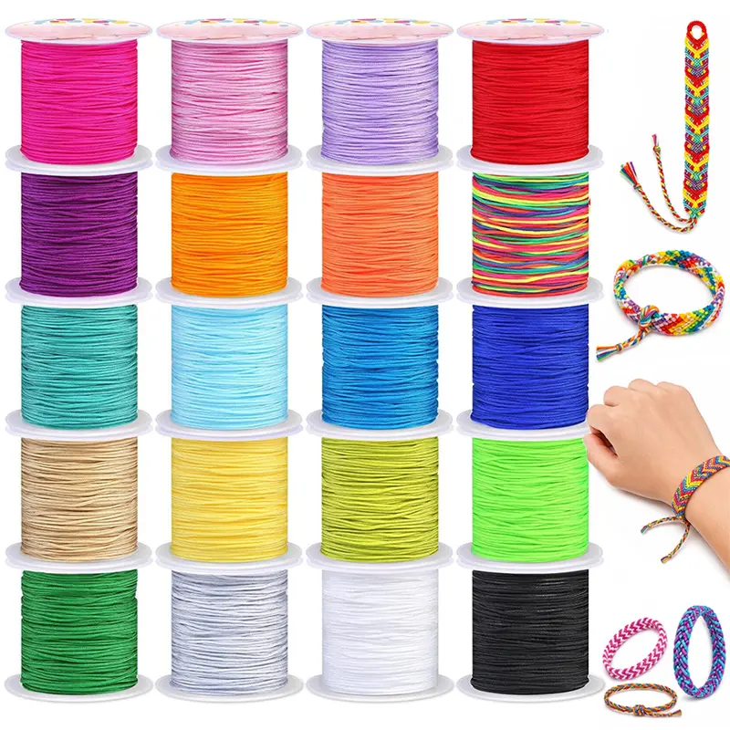 Chinese Knotting Cord, 20 Rolls of Satiny Nylon Beading Thread in Assorted Colors for Crafting, Wind Chimes, and Drawstring Bags, Jewelry Making, Macrame campingessentials, Braided Bracelets, Costume Making, Wrapping, Beads Making