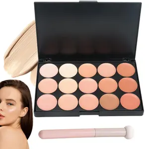 15 Colors Cream Contour Palette,Lightweight Concealer Full Coverage Contouring Liquid Foundation Palette,Multi-use Blendable Color Corrector Concealer Palette with Makeup Sponge