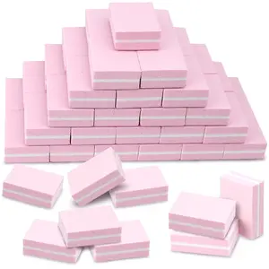 50-Pack Mini Nail Buffer Blocks, 100/180 Grit Sponge Buffing Sanding Blocks - Bulk Manicure Tools (Pink)