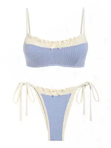 ZAFUL Two-piece Set Women's Gingham Print Bikini Set, Casual Swim Top & Swim Bottom, Two-piece Swimsuit for Beach Holiday Vacation, Summer Swimsuit Set, Bikini Swimsuits