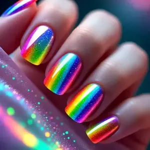 Short Colorful Glitter False Nails, 24pcs Gradient Nail Art Stickers, Reusable Detachable Nail Tips, Perfect for Parties and Travel, Glitter Decorative Nails, Glittering Fake Nails