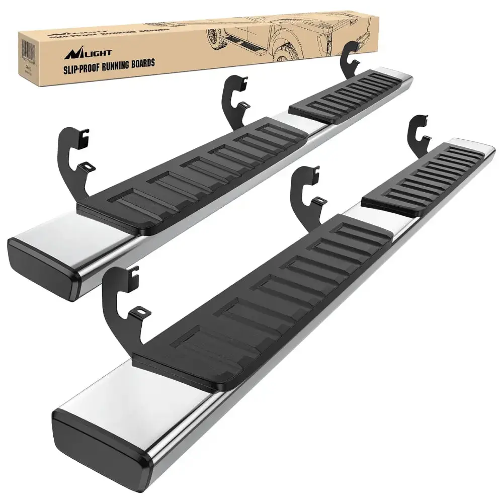 Nilight 6-Inch Stainless Steel Bolt-On Side Step Nerf Bars Running Boards for 2019-2024 Chevy Silverado/GMC Sierra 1500 Double Cab, 2020-2024 Silverado 2500HD Crew Cab/GMC Sierra 2500HD 3500HD, Includes 2 Running Boards, 1 Instruction Manual, 2 X Running