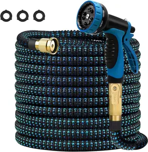 GUKOK Expandable Flexible Garden Hose 50FT/100FT with 10-Function High-Pressure Spray Nozzle Heavy Duty 3/4" Solid Brass Fitting for Watering Tasks