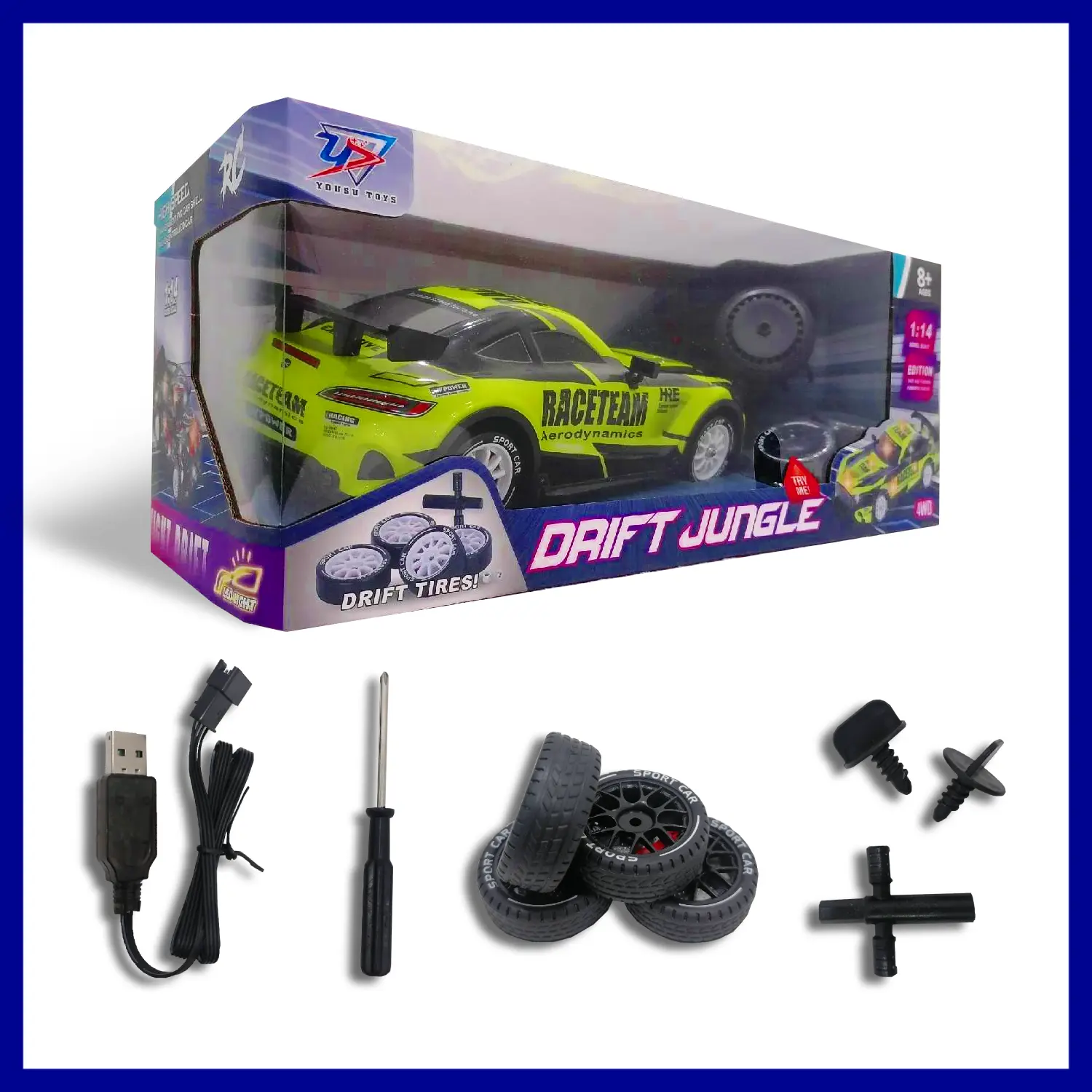 Green 1:14 Remote Control Car with Cool LED Lighting Effects and Powerful Motor