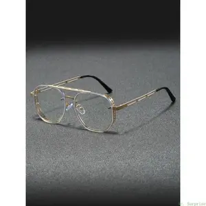 Men's Business Style Metal Frame Eyeglasses, Classic Tortoise Shell Accent with Top Bar Detail, Fashion Eyewear for Daily Office & Social Occasions