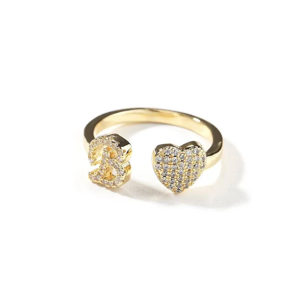 Heart Initial Ring For Women, Adjustable A-Z Letter Open Ring With Zircon, Gold Silver Stackable Alphabet Jewelry For Daily Wear Gift