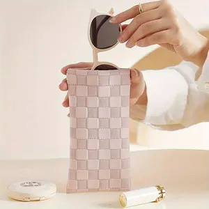 Portable Mini Storage Bag, 1 Count PU Leather Storage Bag, Multifunctional Glasses/Sunglasses Case, Travel Storage Bag for Earphone, Earbud Headset, Headphones, Lipstick, Coin, Earbuds Headset