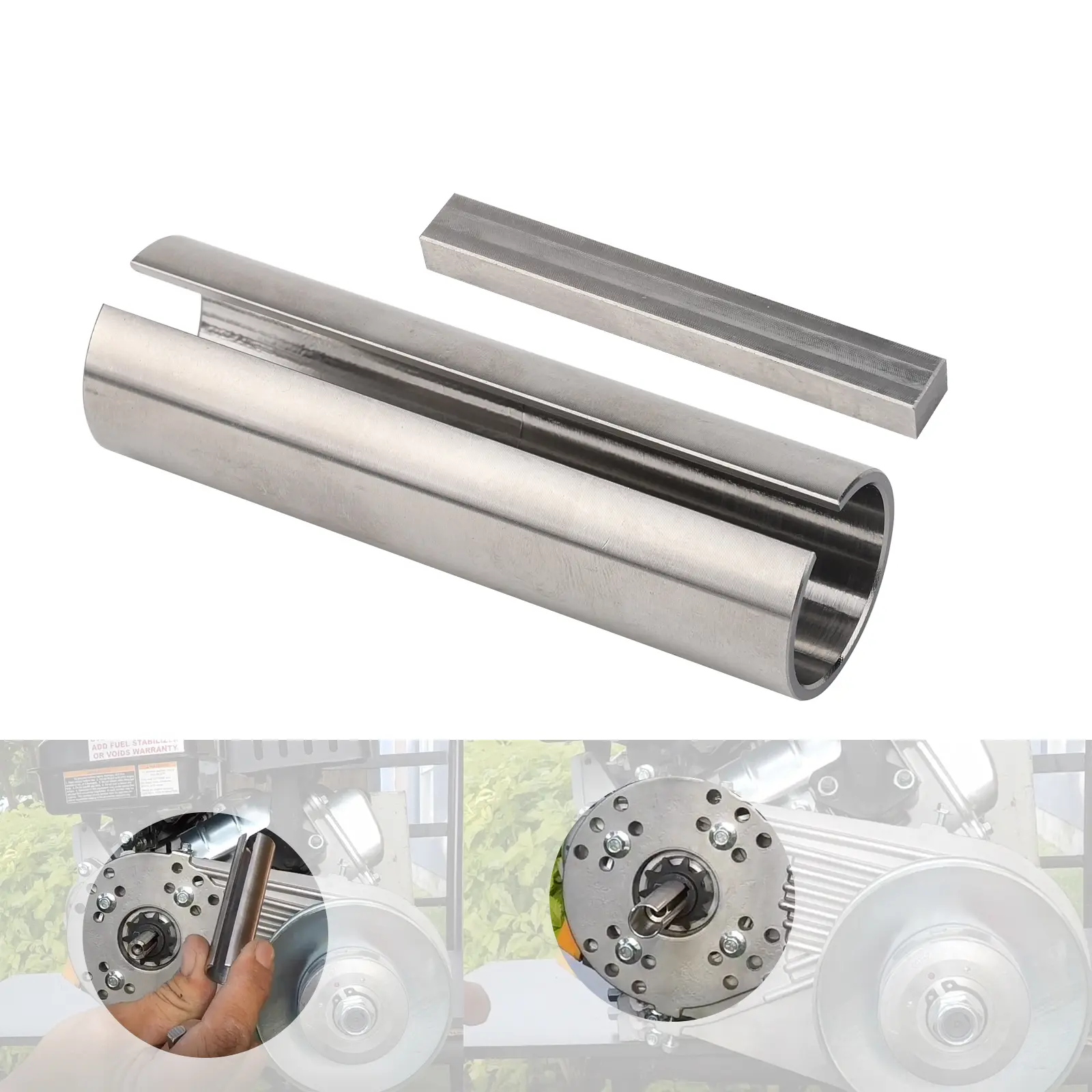 3MIRRORS CNC Machined Stainless Steel Crankshaft Pulley Sleeve Adapter + 1 x Key, 3/4"-to-7/8" Shaft Adapter with Keyway Slot, 3in Length, 3/16" Key, 3 inches Size, Adaptability for Predator Engines, Broad Engine Compatibility