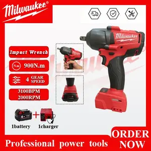 Milwaukee M18 Series Brushless Cordless 1/2" High Torque Industrial Impact Wrench Power Tool - 900N.m Max Torque, 2100RPM No-Load Speed, 3100BPM Impact Rate, Variable Speed, Tool Only or 1-Battery & Charger Kit for Heavy Duty Automotive Repair