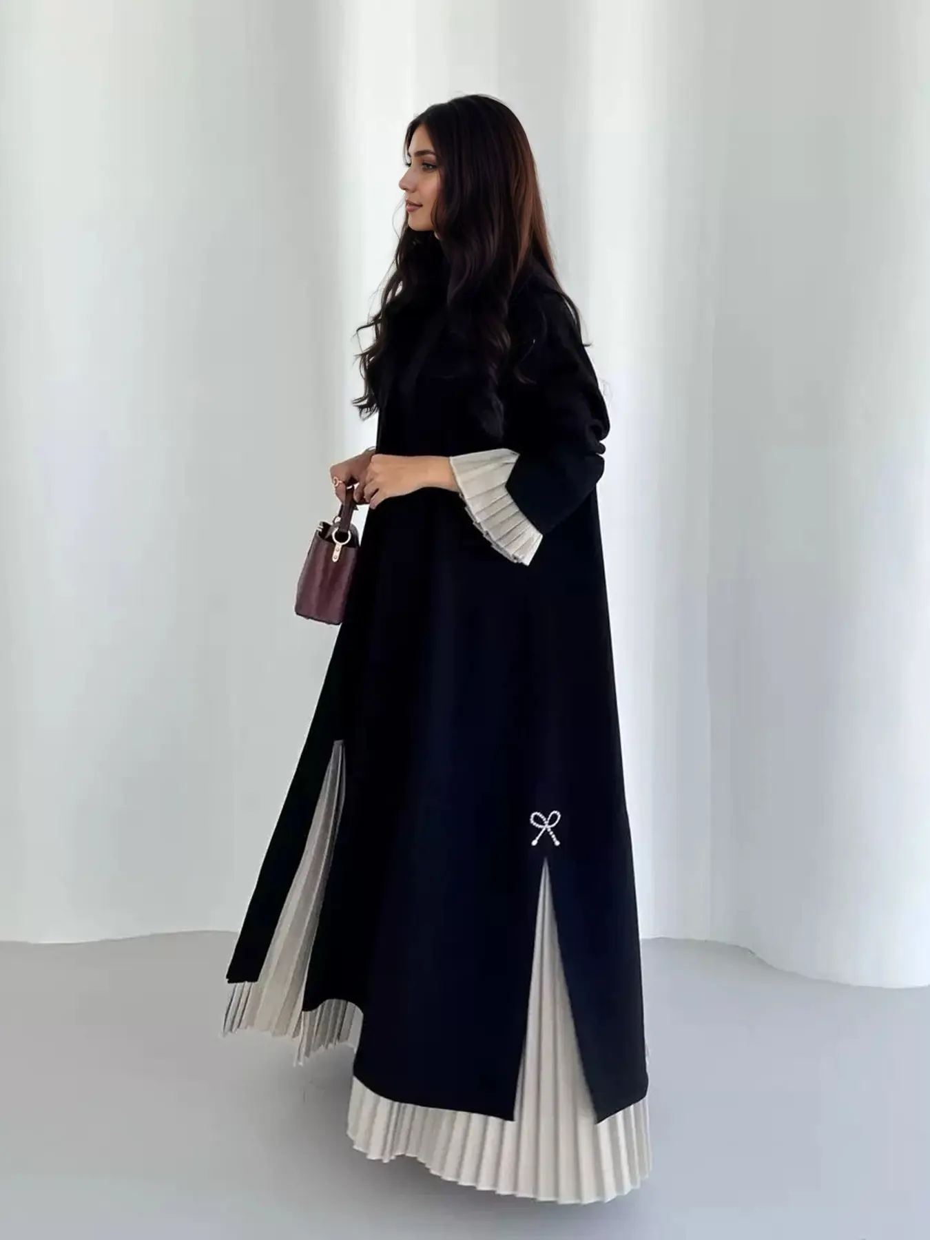 Women's Plain Pleated Islamic Abaya, Modesty Abaya, Modesty Wear, Elegant Open Long Sleeve, Comfortable Casual Clothing, Suitable for Daily & Special Occasions, Modest Muslim Outfits, No Hijab Included
