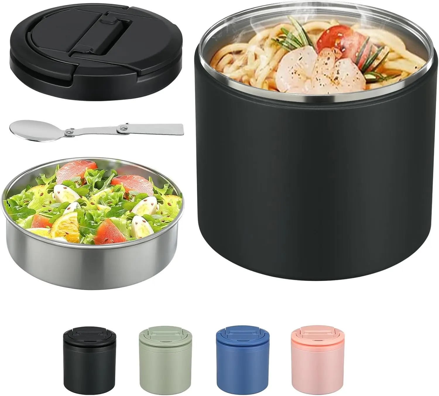 #Summerwins ， Soup Thermo for Hot Food Adults 40oz Lunch Containers Wide, Thermo Insulated Containers Leak Proof Vacuum Stainless Steel With Carry Handle and Spoon BPA Free