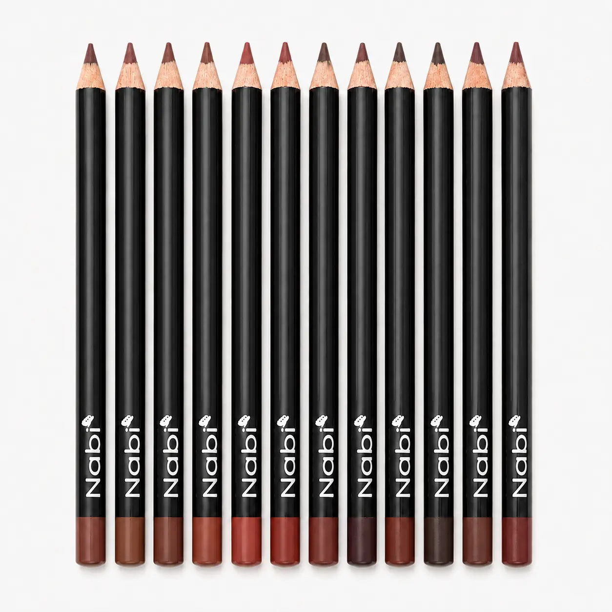 Nabi 12 BROWN Color Lip Liner Pencil Set - TYPE B - 12 Shades of Brown 5.5" Long-Lasting Brown Matte Shades with Beeswax & Mineral Oil Makeup Cosmetic