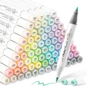 Ohuhu Pastel Markers Alcohol Based:  Brush & Fine - 96 Pastel Colors of Sweetness & Blossoming - Double Tipped Art Alcohol Markers for Artist Adults' Coloring Illustration - Honolulu B Series of Ohuhuart