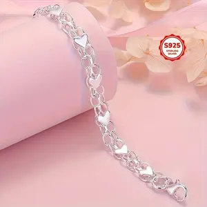 925 Sterling Silver Bracelet - Hypoallergenic, Durable & Perfect For Couples, Everyday Accessory|Boho Style|Hypoallergenic Bracelet bangle high  appearance  bracelet popular gift Elegant Versatile