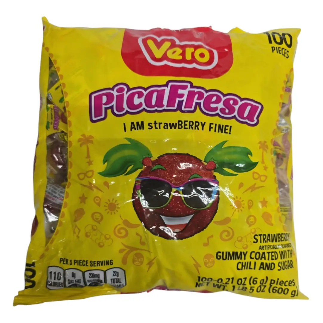 Vero Pica Fresa Chili Strawberry Gummy Mexican Candy, 100 Pieces Vero Pica Fresa Chili Strawberry Gummy Mexican Candy, 100 Pieces
