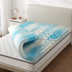 Memory Foam Mattress Topper, Cooling Gel Infused Pressure Relief Bed Topper for Back & Hip Pain, Soft Dorm RV Camping Mattress Pad, Blue