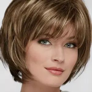 10 Inch Short Straight Bob Wigs for Women, Natural Looking Gorgeous Fluffy Wigs with Air Bangs, Synthetic Full Machine Wigs for Party Photography, Daily Use, Machine Made Wig