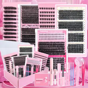 Lashes Clusters DIY Lash Extension Kit Natural Bottom Lashes, Synthetic Makeup false eyelashes, Cosmetic Eyelash Extension, Eyelash Extension Glue,1 Set Natural Look Eyelash Extensions, Mixed C-Curl False Eyelashes Extensions Kit DIY at Home Easily