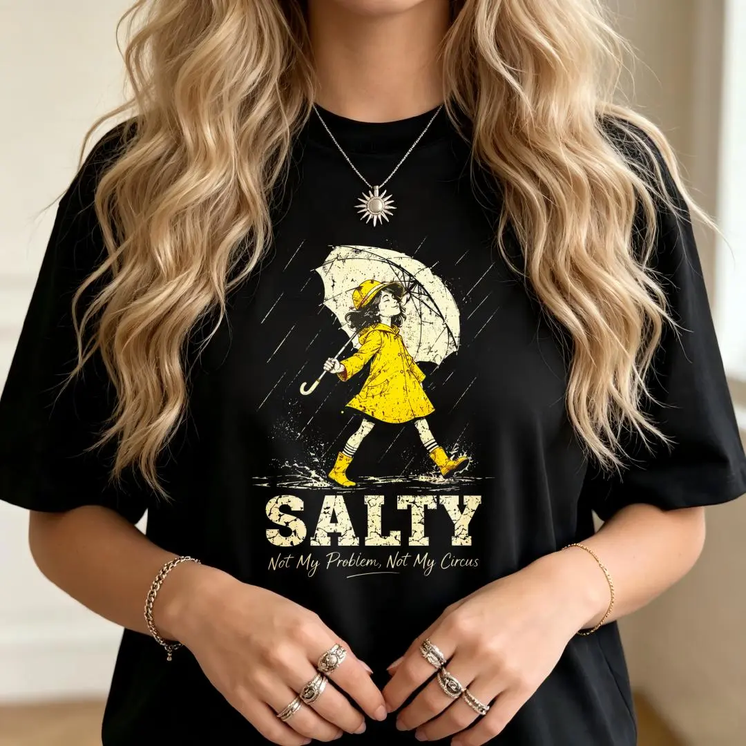 Women's Salty Girl Graphic T-Shirt, Chic Oversized Drop Shoulder Crew Neck in Soft Lightweight Cotton, Streetwear Essential for Layering with a Jacket, Tshirt, Breathable