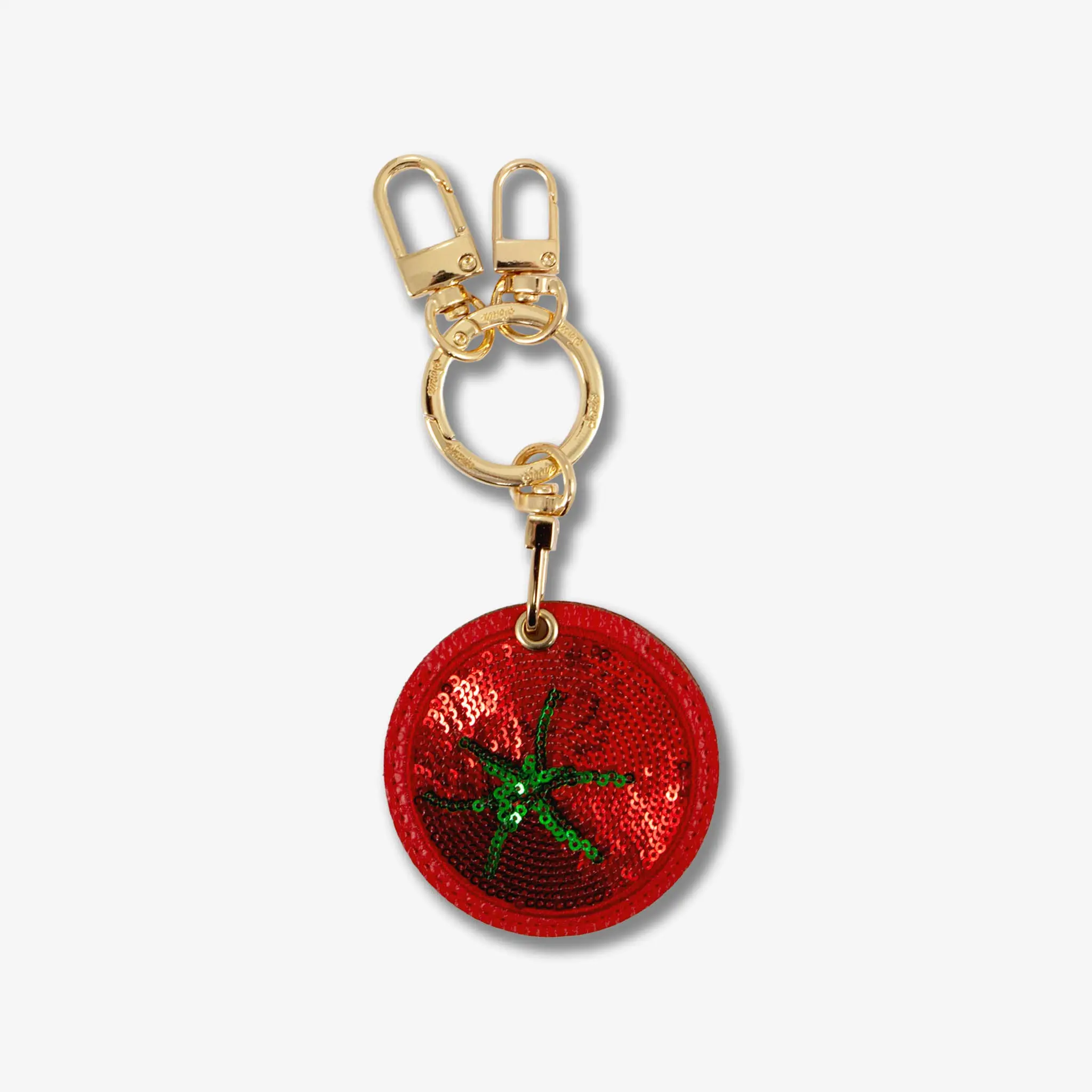 SONIX Tomato Smart Tracker Keychain - Carabiner Lobster Claw Accessory, Gold Ring Carabiner, Vegan Leather GPS Finder with Embroidery Detailing & Inner Pocket for Phones & Electronics