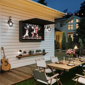 55 in Outdoor TV Enclosure, Solid Wood Weatherproof TV Cover with 4D Adjustable Mount & Fold-Up Door (Fits 44-55 in TVs), Includes Dust Cover & Sturdy Handle, Outdoor TV Box for Patio, Beach,Black