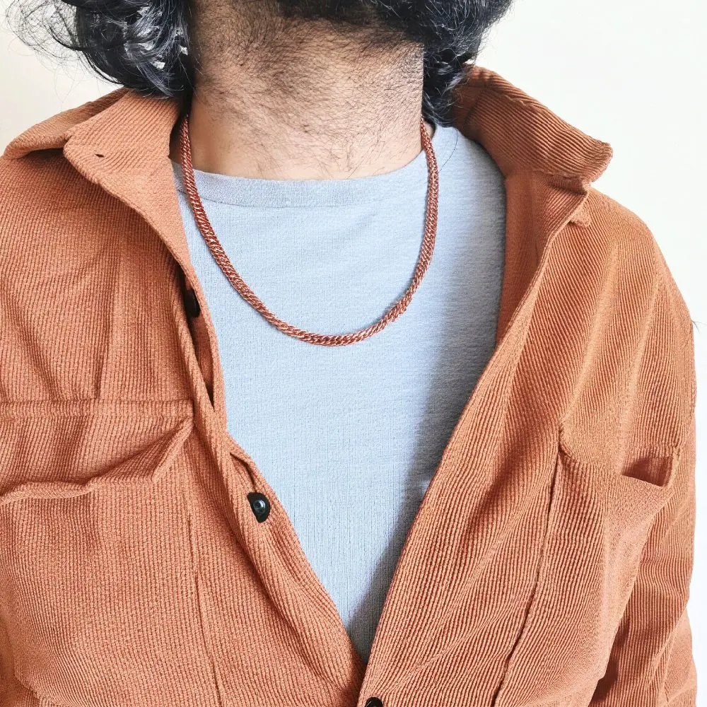 Pure Copper Wheat Motif Chain Necklace - 22" Everyday Wear Unisex Costume Jewelry Necklace