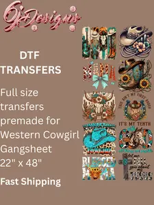 22x48 Western Cowgirl Premade DTF Gangsheet