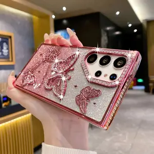 For Samsung S26 Ultra A16 A26 S23 S24 FE S25 Ultra S25 Plus 5G Smartphone Women Girl's Diamond Butterfly Protective Phone Case Casing Accessories Transparent Plating Soft Cover Protector Protection