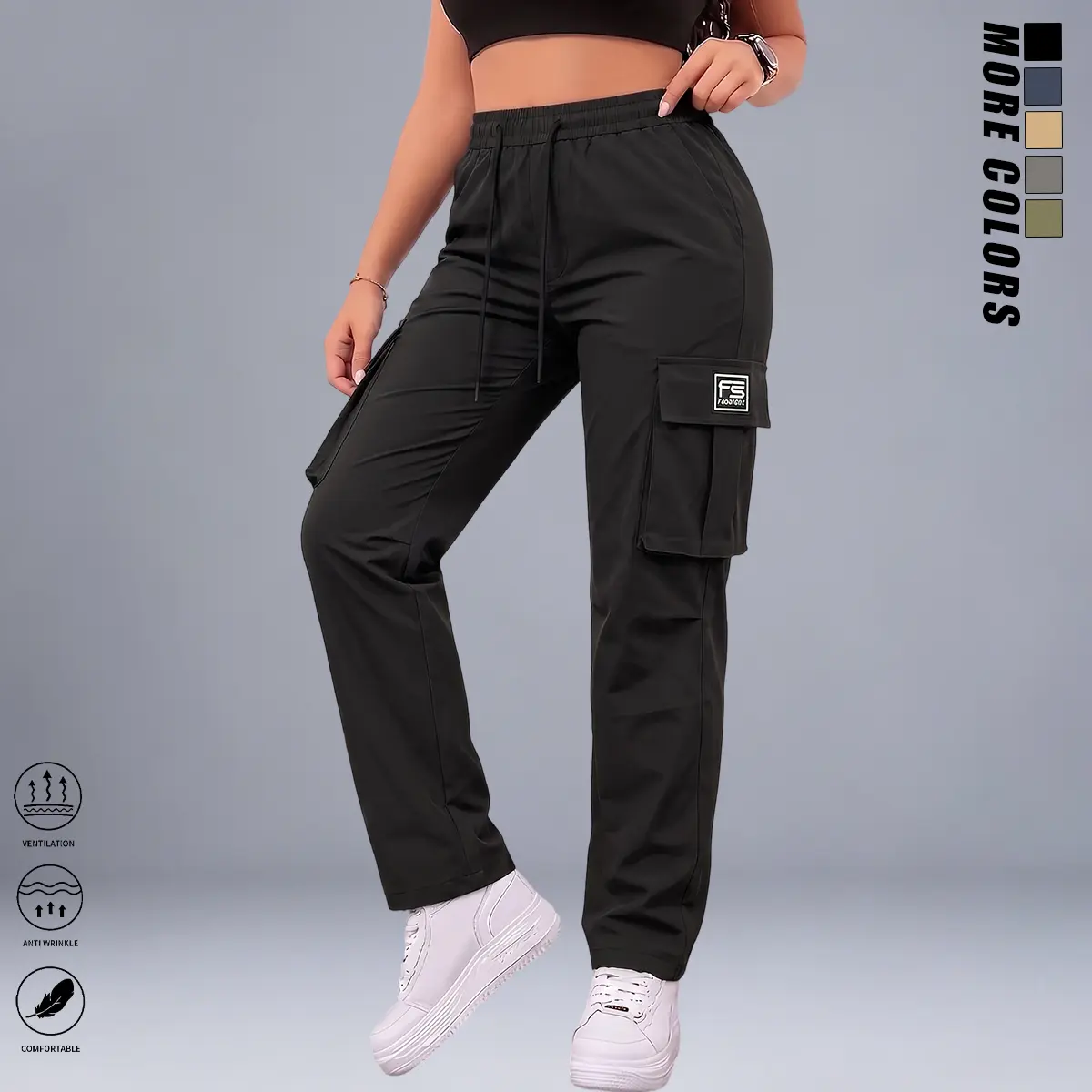 Women’s cargo pants: casual, elastic waist, pockets; suitable for summer outfits, everyday commuting and casual wear; minimalist bottoms, basic style; vacation and beach looks; sporty casual style; comfortable loose fit; women’s casual summer pants; casua